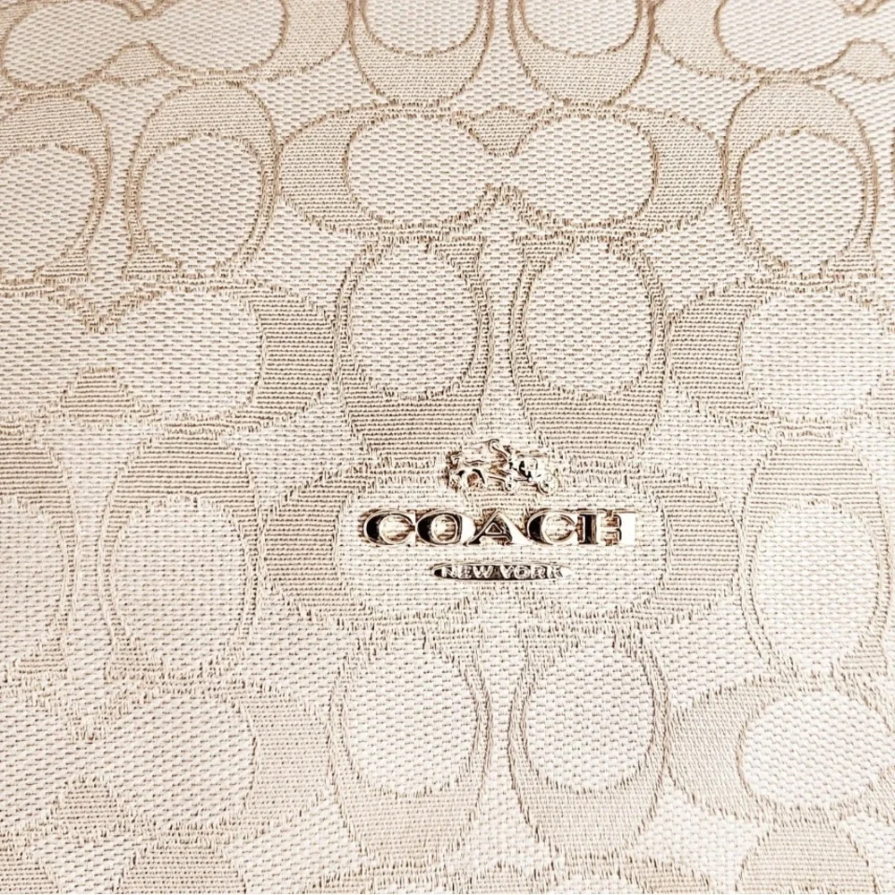 Coach Beige Signature Jacquard purse Hobo shoulder Bag